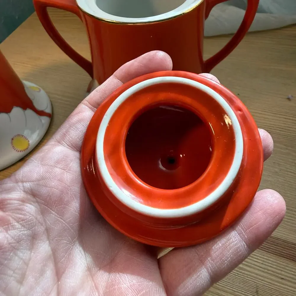 Anthropologie Grace Sugar & Creamer Set Red Floral Ceramic